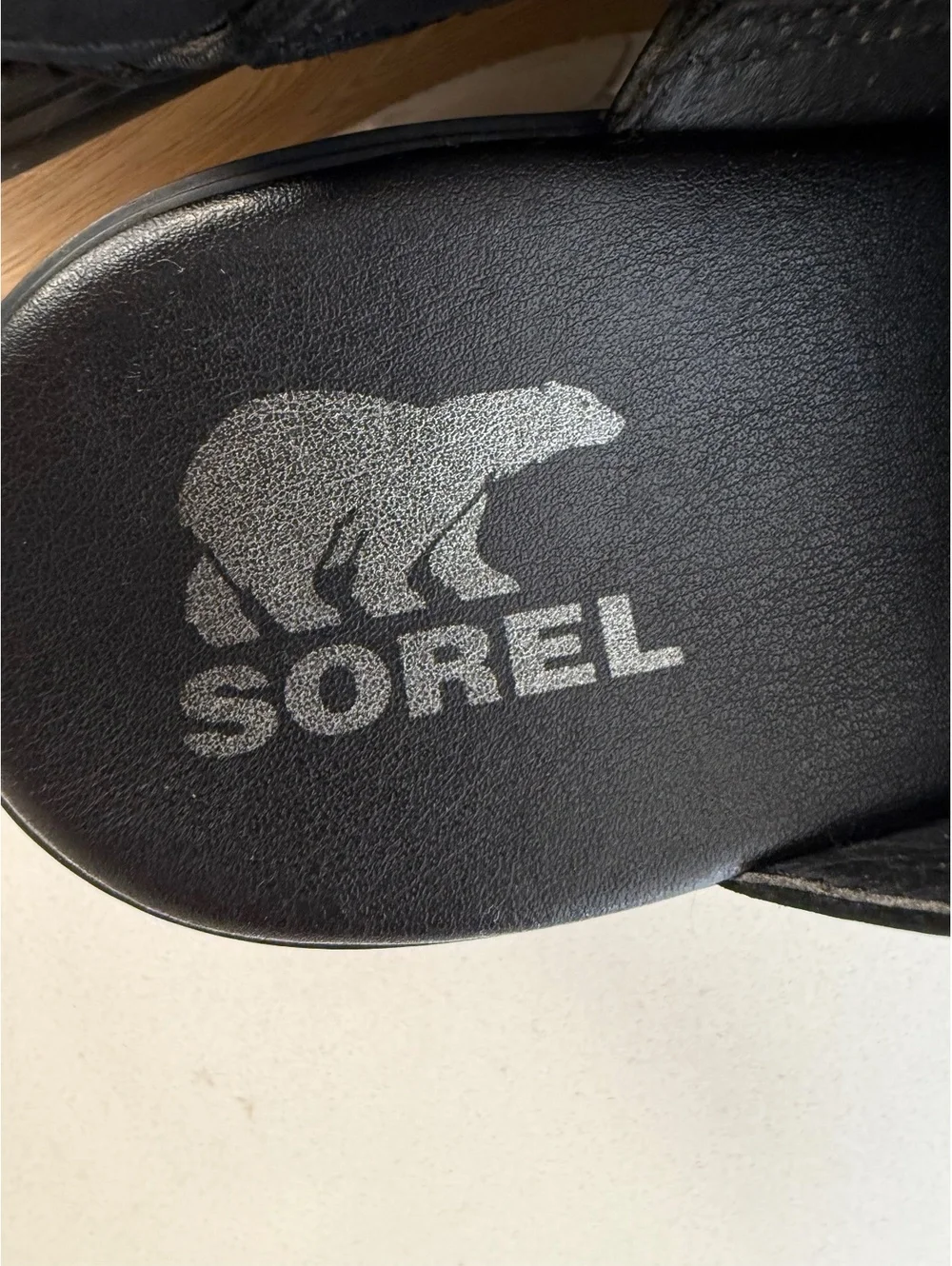 Sorel Women's Black Wedge Sandals with Wood-Effect Platform 9/9.5